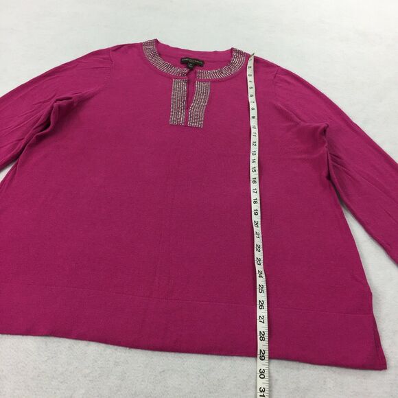 Dana Buchman Knit Sweater Blouse Size 1X Womens Dark Pink Rhinestone Tunic Top - Picture 11 of 12